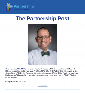 Picture of the beginning of monthly Partnership Post with an announcement of a promotion and headshot